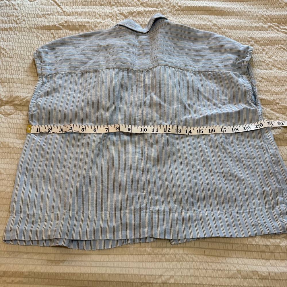Madewell Blue Linen Striped Boxy Button Front Blouse small - Picture 5 of 5